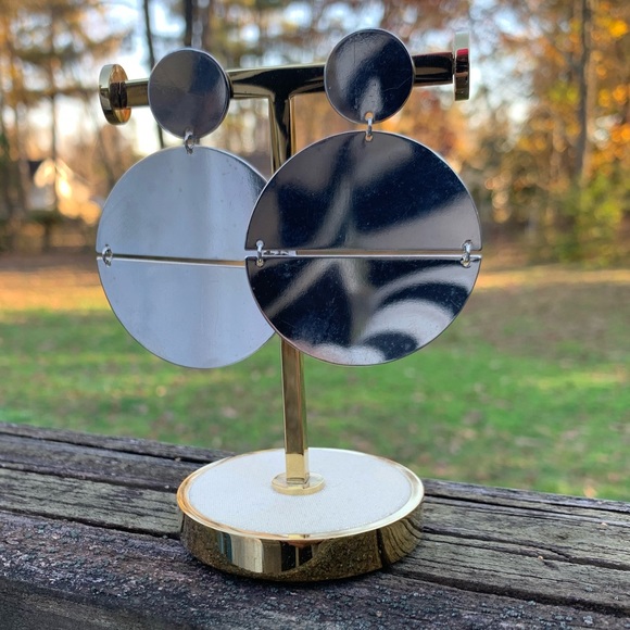 Chrome Circle Plate Earrings - Picture 2 of 5